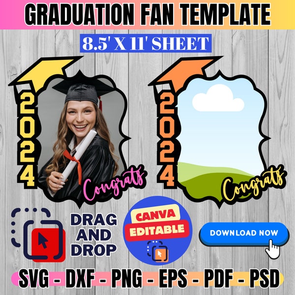 Grad Paddle Fan Template Bundle, Grad Fan, Graduation Fan Template, Graduation Fan, Grad 2024, Graduation Cake Topper Template