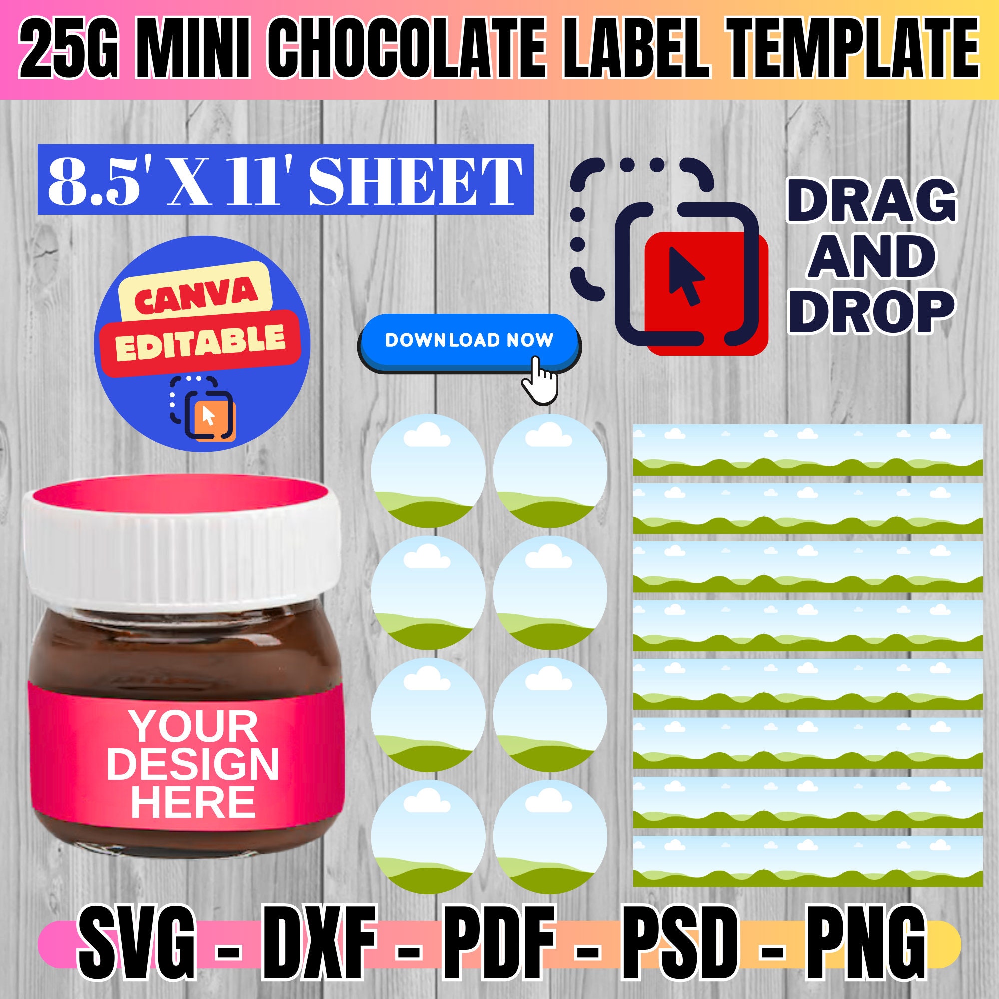 25g Mini Hazelnut Spread Label Template, Hazelnut Cocoa Spread Label