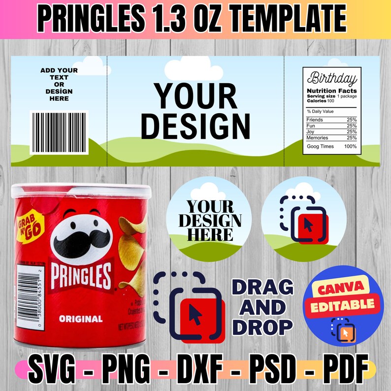 Pringles 1.3 Oz Labels Template, Pringles Template, Canva Editable Template, Chip Can Label ...