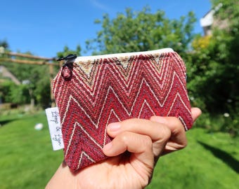 Handmade Zigzag Coin Purse | Small Fabric Zipper Pouch | Bohemian Card Holder | Gift for Her