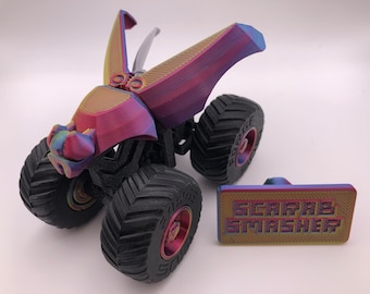MONSTER TRUCK "Scarab Smasher" - ¡STL para impresión 3D! Suspensión, carcasa, aletas y llantas impresas en el lugar con conexiones confiables de ajuste a presión.