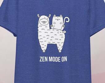 Zen Mode On Llama Unisex Short Sleeve T-shirt, Minimalist Design, Llama Funny T-shirt, Funny Animal Shirt, Cat Lovers Tee, Cute Animal Print