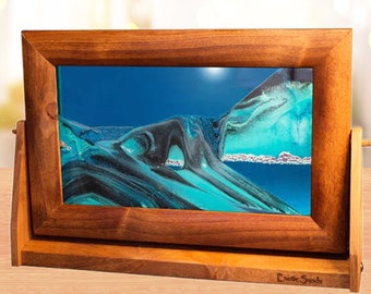 Moving Sand Art Picture Frame Sand Sculpture Glass Sand ArtLarge Alder Wood | Ocean Blue by Exotic Sands