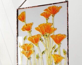 Poppy Suncatcher - Poppy Painting on Glass Art Stain Glass