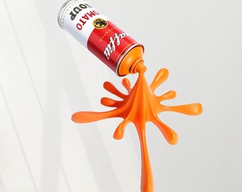 Orange Warhol Graffiti Tomato Soup Splash Spray Can Sculpture