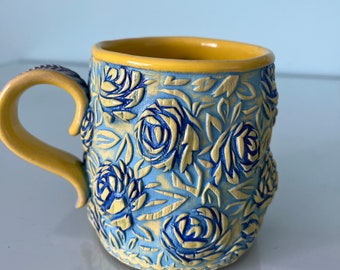 Blue and Yellow Roses Coffee Cup