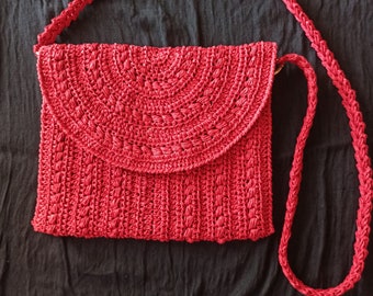 Crochet Raffia Handbag / Red Paper Drawstring Handbag / Crochet Bag Models / Rafia Portfolio Bag / Evening bag / Wicker Handbag / Gift idea