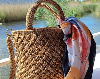 Straw Handmade Knitted Shoulder Lined Crochet Bag / Fashion Casual Tote Women's Straw Bag Paper Rope Mesh Beach Bags/ Gifts for Mother's day