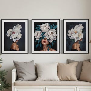 3 Set Bundle, Black art, woman printable wall art | DIGITAL DOWNLOAD | Floral wall art | Black art print | Black woman flowers art print