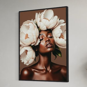 Black woman art | printable wall art | DIGITAL DOWNLOAD | Flower Head | African portrait | Black art print | flowers | hair flowers | flower