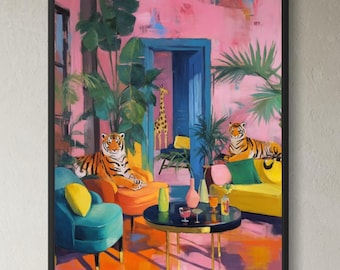 Panther Print Wall Art: Tropical Jungle Jaguar Poster Bohemian Animal Painting Boho Big Cat