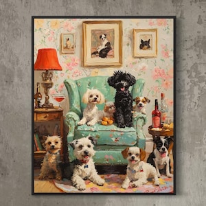 Dogs on the Couch - Fine Art Print, Giclée, Giclée Print, Original Art, Whimsical Art, Pretty Brush Art, wild Art, Cottage Art, Animal Art
