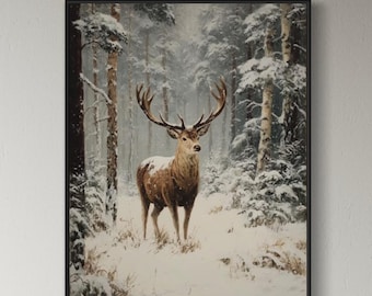 Deer Art Print: Vintage French Style Woodland Painting Print