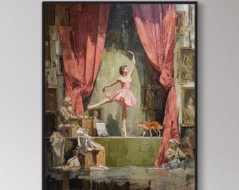 Ballerina dancers Art Print: Whimsical Library Decor, Giclee Framed Decoration