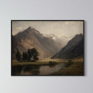Vintage Kunst gerahmt, Vintage Berge Malerei, antike Replik Malerei, verzierten schwarzen gerahmten, Weinlesetrend Wanddekor, Bauernhausdekor