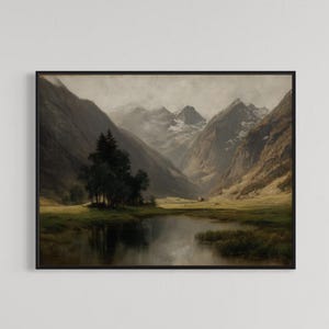 Vintage Kunst gerahmt, Vintage Berge Malerei, antike Replik Malerei, verzierten schwarzen gerahmten, Weinlesetrend Wanddekor, Bauernhausdekor