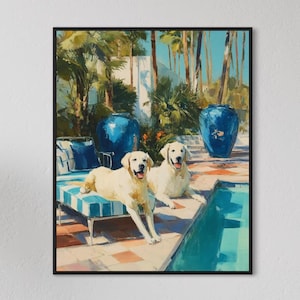 Dog Tan Romance - Fine Art Print, Giclée, Giclée Print, Original Art, Whimsical Art, Grandmillennial Art , Bird Art, Dog Art, Animal Art