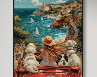 Travel With Dogs Print - Fine Art, Giclée Print, Original Whimsical Library Decor, Vintage