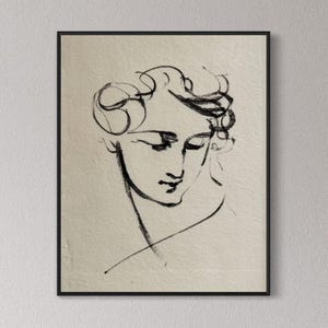 Vintage Framed, Minimalist Art, Portrait Print, Vintage Line Drawing, man Drawing, Sketch Art, Ornate Gold Framed, Housewarming Gift