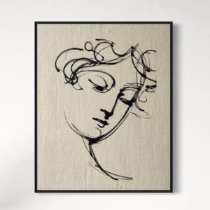 Vintage Framed, Minimalist Art, Portrait Print, Vintage Line Drawing, man Drawing, Sketch Art, Ornate Gold Framed, Housewarming Gift