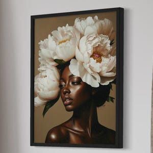 Black woman art | printable wall art | DIGITAL DOWNLOAD | Flower Head | African portrait | Black art print | flowers | hair flowers | flower