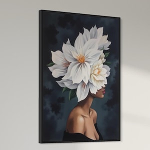 Black woman art | printable wall art | DIGITAL DOWNLOAD | Flower Head | African portrait | Black art print | flowers | hair flowers | flower