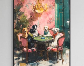 Stampa di Dog Poker: Giclée di arte animale stravagante