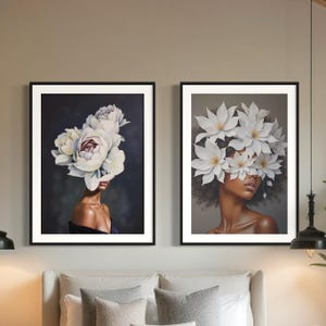 2 Set Bundle, Black art, woman printable wall art | DIGITAL DOWNLOAD | Floral wall art | Black art print | Black woman flowers art print, 3