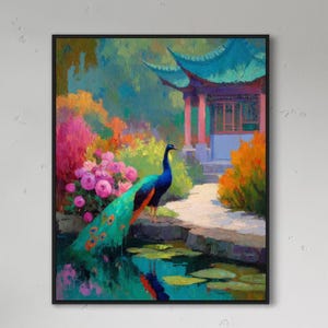 Peacock Escape - Fine Art Print, Giclée, Giclée Print, Original Art, Whimsical Art, The Pretty Brush Art, Bird Art, Dog Art, Animal Art