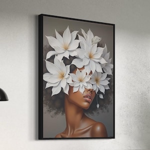 Black woman printable wall art | DIGITAL DOWNLOAD | Floral wall art | African portrait | Black art print | Black woman flowers art print