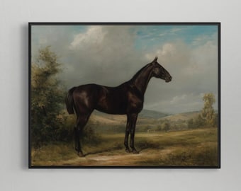 Antique Brown Horse Painting: Equestrian Fine Art Giclée Print
