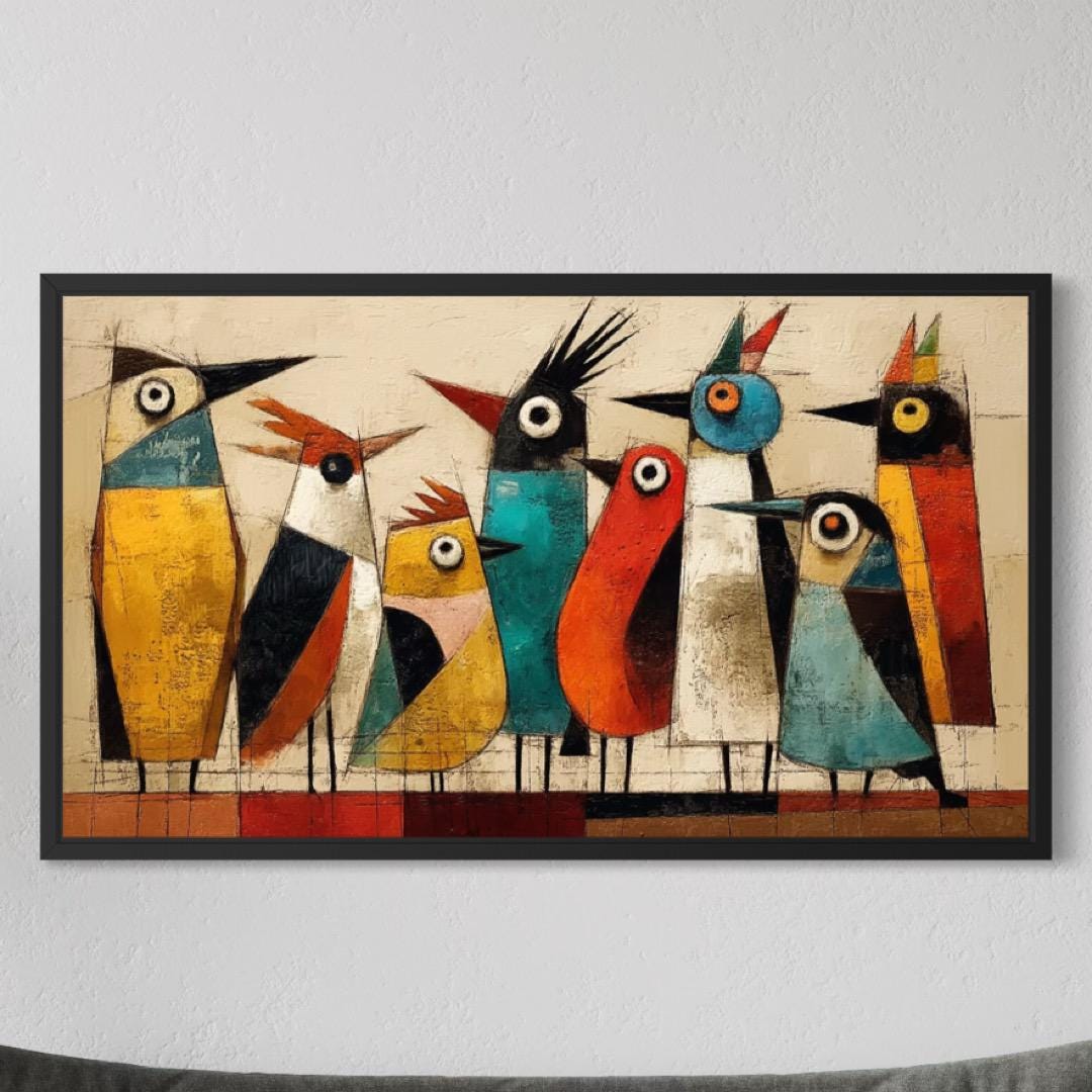 Framed Birds on Wire Art Print: Mid-century Modern Wall Decor - Etsy