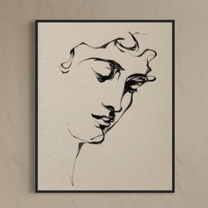Vintage Framed, Minimalist Art, Portrait Print, Vintage Line Drawing, man Drawing, Sketch Art, Ornate Gold Framed, Housewarming Gift
