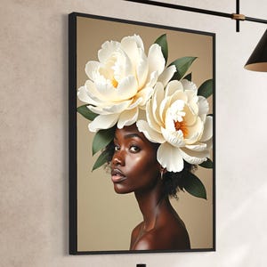 Black woman printable wall art | DIGITAL DOWNLOAD | Floral wall art | African portrait | Black art print | Black woman flowers art print