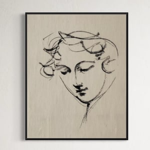 Vintage Framed, Minimalist Art, Portrait Print, Vintage Line Drawing, man Drawing, Sketch Art, Ornate Gold Framed, Housewarming Gift