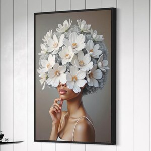 Black woman printable wall art | DIGITAL DOWNLOAD | Floral wall art | African portrait | Black art print | Black woman flowers art print