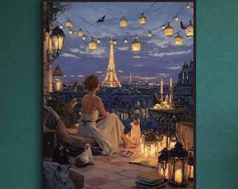 Paris Dog Art Print: Whimsical City of Light Giclée