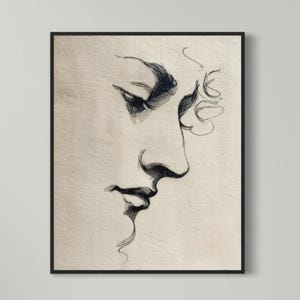 Vintage Framed, Minimalist Art, Portrait Print, Vintage Line Drawing, man Drawing, Sketch Art, Ornate Gold Framed, Housewarming Gift