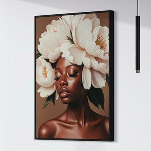 Black woman printable wall art | DIGITAL DOWNLOAD | Floral wall art | African portrait | Black art print | Black woman flowers art print