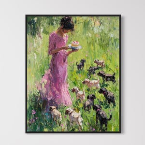 Cake and Dogs - Fine Art Print, Giclée, Giclée Print, Original Art, Whimsical Art, The Pretty Brush Art, Bird Art, Dog Art, Animal Art