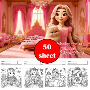 princess Coloring Book Pages for Girls - Kids Coloring Pages, Easy to Color, Fun Kids Activity, Printable, Digital Download