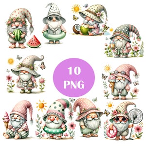 cute summer-themed gnome Clipart, DIGITAL DOWNLOAD, Cute Watercolor, Baby Shower Clip Art, Nursery Commercial Use PNG,gnome,summer,png