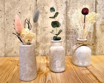 Vase à fleurs/béton/lot de 3/décoration de table/fait main/fleurs séchées/fleur/durable/décoration maison