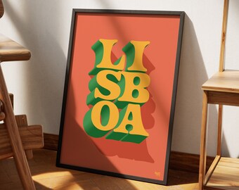 Lisboa – Original Lisbon Wall Art, Typography Poster Print – Orange/Green/Yellow