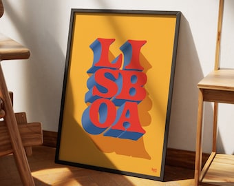 Lisboa – Original Lisbon Wall Art, Typography Poster Print – Yellow/Red/Blue