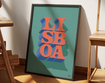 Lisboa – Original Lisbon Wall Art, Typography Poster Print – Green/Orange/Blue