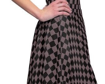 Roller Skater Skirt Women's Casual Wear Ice Skater Outfit Checkerboard Print of Sardines Clothing