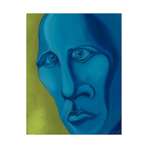 Blue Art Face Poster Wall Decor Painting of Man Moody Print For Spooky Lover