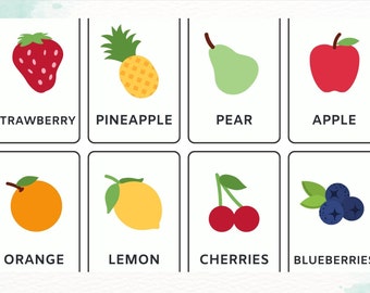 Fruits flashcard, Learning Fruits, Kids Flash Card, Montessori Flash Card, Preschool Flash Card