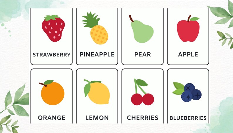 Fruits flashcard, Learning Fruits, Kids Flash Card, Montessori Flash Card, Preschool Flash Card image 1